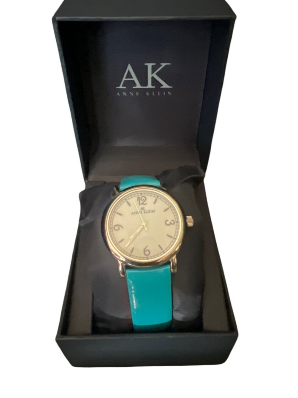 Anne Klein Womens Watch With Turquoise PL Strap & Gold-Tone Case In Original Box